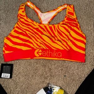 Ethika Vibrant Red and Yellow Zebra Sports Bra